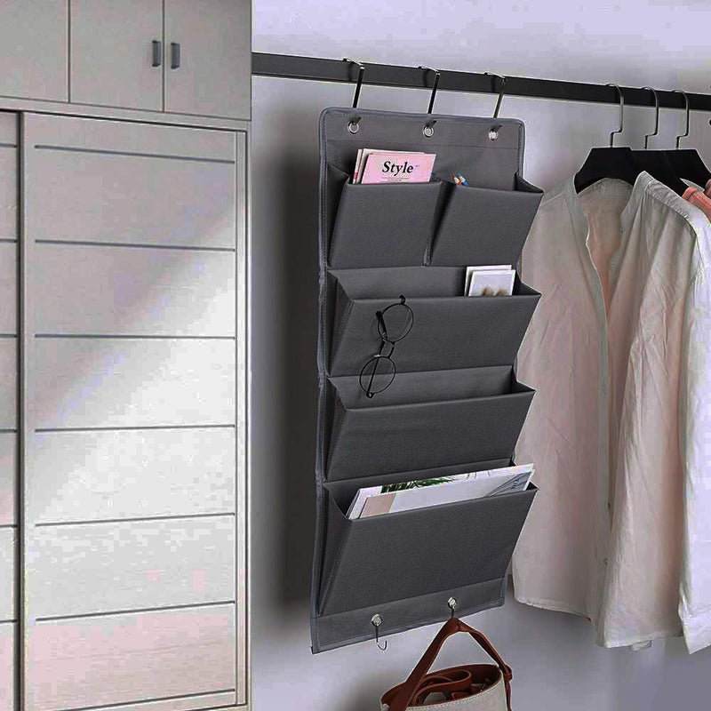 Elepure 5 Pockets Over the Door Organizer and Storage Hanging with Hooks, Wall Mount Office Supplies File Folders Document Holder for Notebooks, Paper,Supplies, Closets, Families, Filing (Gray) - Image 3
